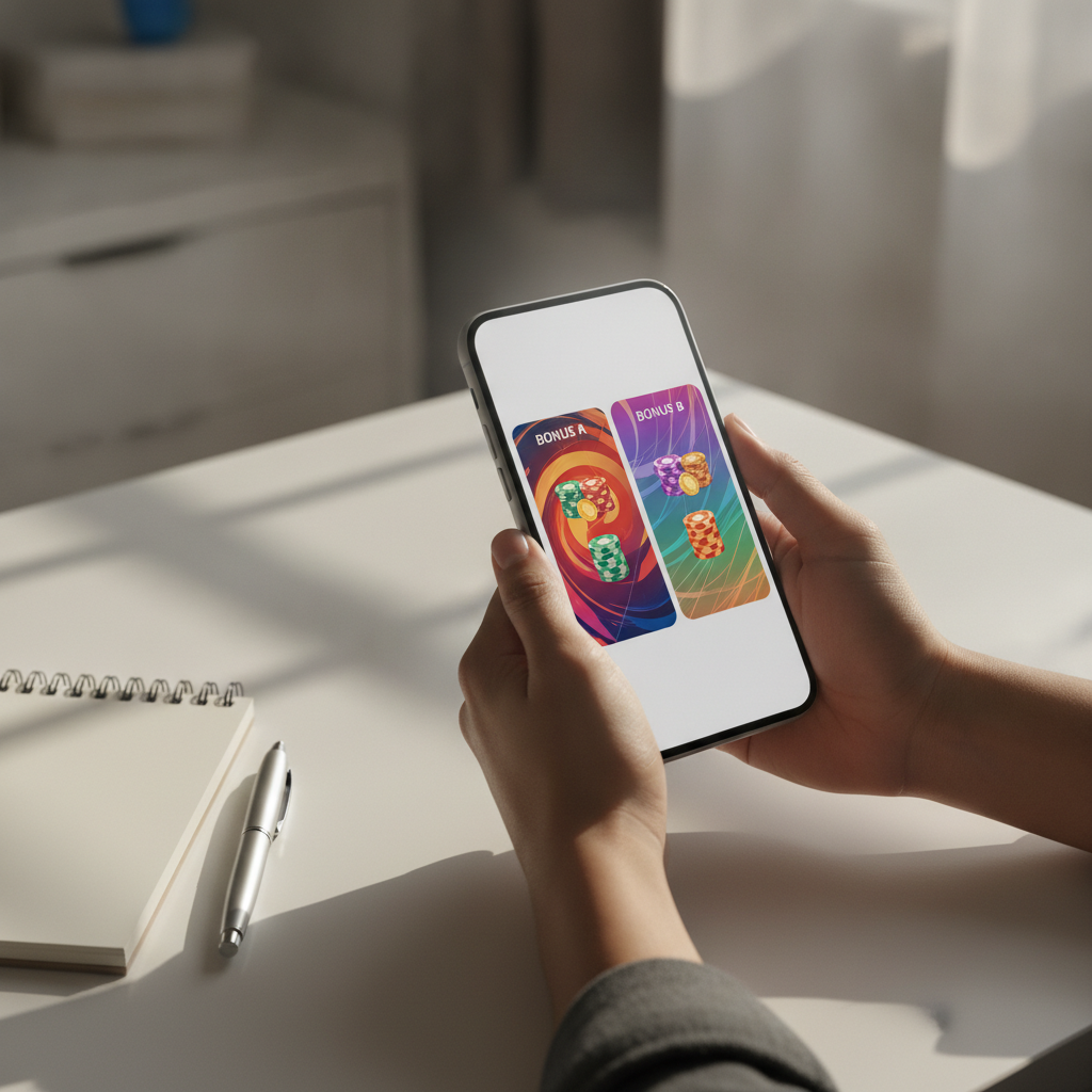 Person comparing casino bonus offers on smartphone screen